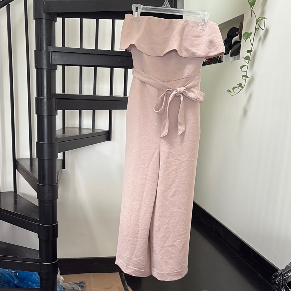 Babaton Pink Ruffled Jumpsuit with Tie Waist